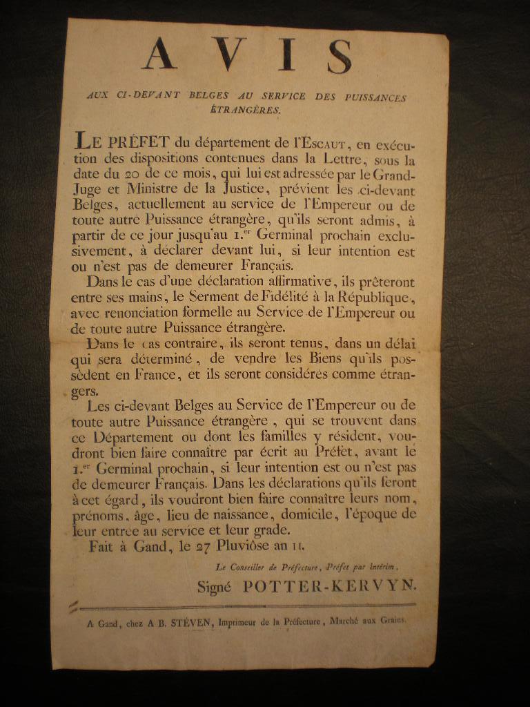 plakkaat Département de l'Escaut 1802/1803, Antiek en Kunst, Antiek | Boeken en Manuscripten, Ophalen of Verzenden, Diverse auteurs