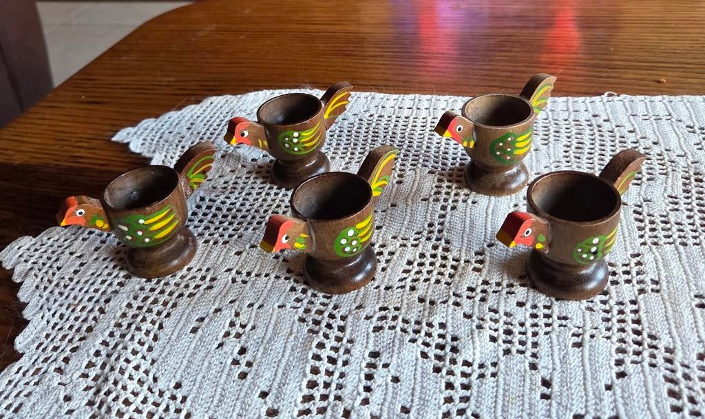 Coquetiers vintage en bois poêle à poulet (5 pièces), Maison & Meubles, Enlèvement ou Envoi, Comme neuf