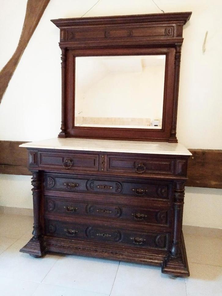 Commode vintage Lavabo avec marbre et miroir, Antiquités & Art, Antiquités | Meubles | Armoires, Enlèvement
