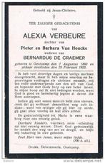Bp. Verbeure Alexia. ° Oostcamp 1860 † Oostcamp 1923, Verzamelen, Bidprentjes en Rouwkaarten, Ophalen of Verzenden, Bidprentje