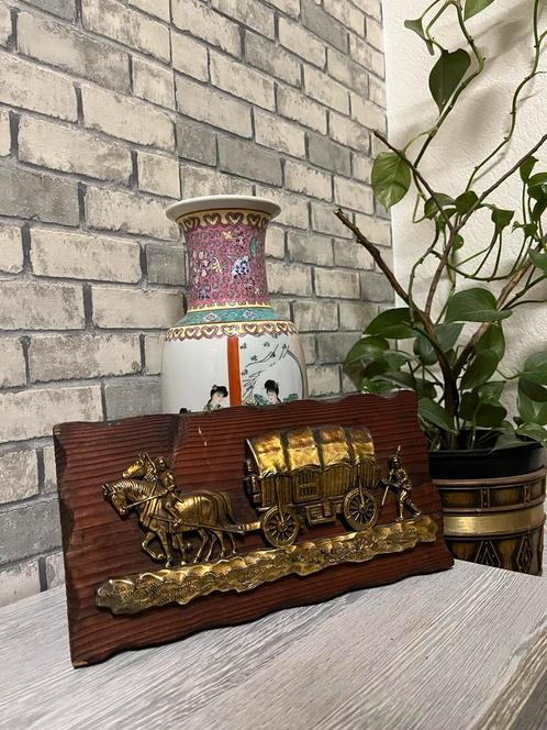 Vintage messing wanddecoratie – Paard en wagen, Huis en Inrichting, Woonaccessoires | Wanddecoraties, Gebruikt, Ophalen of Verzenden