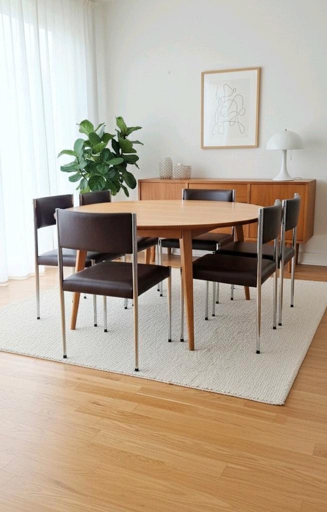 8 vintage chromen en bruine kunstleren stoelen — stijl uit d, Huis en Inrichting, Tafels | Eettafels, Zo goed als nieuw, Glas