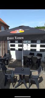 Blauwe terras tafel en stoelen, Tuin en Terras, Tuintafels, Ophalen, Gebruikt, Vierkant, Plastic