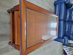 Salontafel hout met glazen blad, 3 schuiven kunnen langs bei, Huis en Inrichting, Tafels | Salontafels, Ophalen, Gebruikt, Rechthoekig