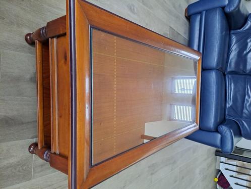 Salontafel hout met glazen blad, 3 schuiven kunnen langs bei, Huis en Inrichting, Tafels | Salontafels, Gebruikt, Rechthoekig