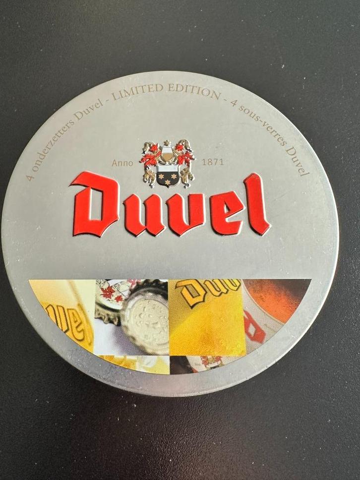 Exclusieve Set van 4 Nieuwe Metalen Duvel Onderleggers, Verzamelen, Biermerken, Nieuw, Viltje(s), Duvel, Ophalen of Verzenden