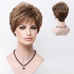 Pruik kort steil haar in laagjes bruinmix, Handtassen en Accessoires, Uiterlijk | Haarverzorging, Verzenden, Nieuw