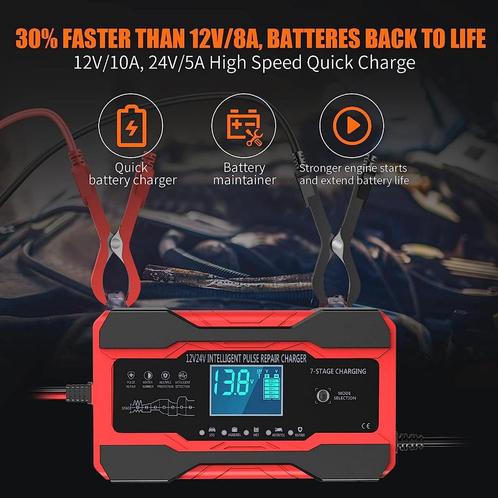 Chargeur de batterie auto moto entièrement automat, Auto-onderdelen, Klein materiaal, Universele onderdelen, Nieuw, Verzenden