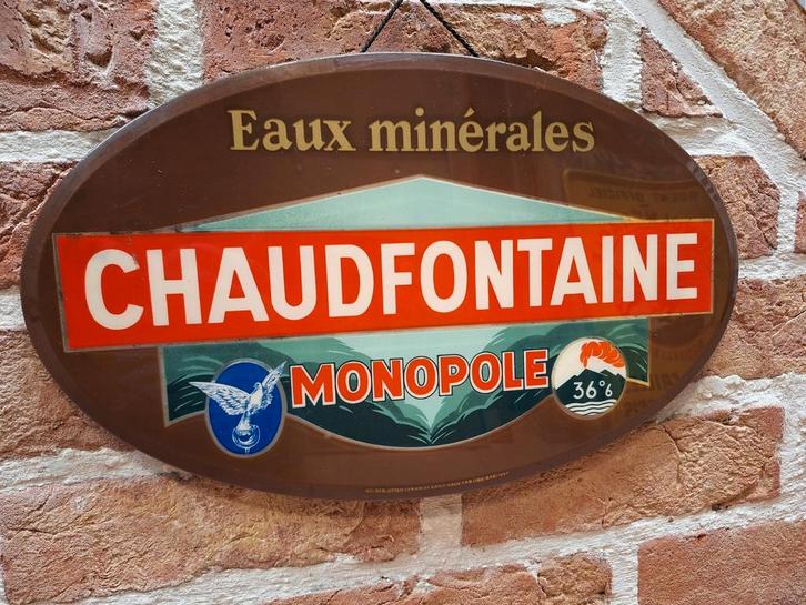 Plaque publicitaire 1947 Eaux Minerales Chaudfontaine, Collections, Marques & Objets publicitaires, Utilisé, Panneau publicitaire