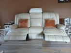 Gratis, salon, leder, cremekleurig, 3 zit, met 2 relaxen., Huis en Inrichting, Zetels | Zetels, Ophalen, Leder, Gebruikt, Driepersoons