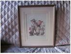 Borduurwerken  "HUMMEL" ingelijst met glas & passe-partout, Hobby en Vrije tijd, Ophalen of Verzenden, Zo goed als nieuw, Handborduren
