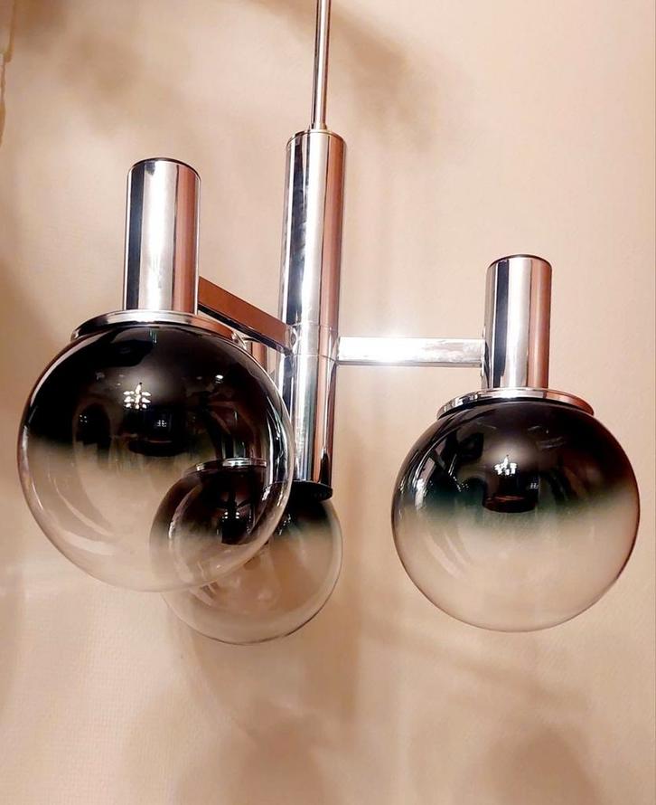 Vintage kroonluchter uit het ruimtetijdperk - Targetti Sanke, Huis en Inrichting, Lampen | Hanglampen, Zo goed als nieuw, Glas