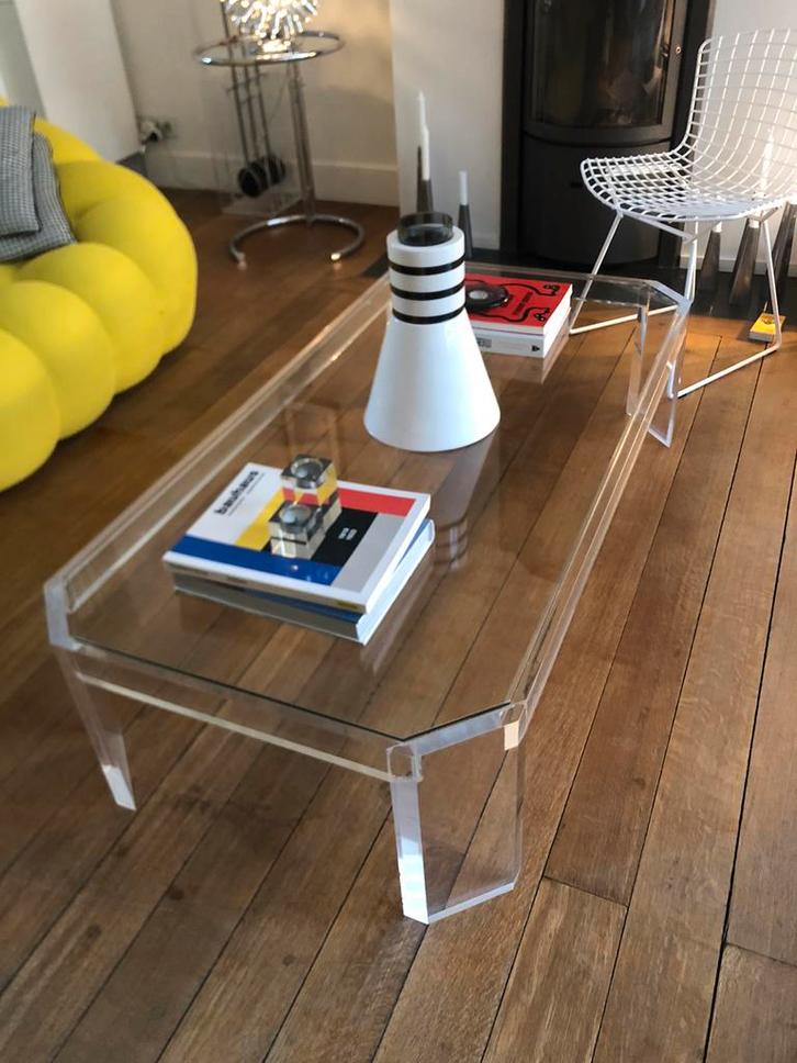 ROCHE BOBOIS 1970 tafel van glas en plexiglas, Huis en Inrichting, Tafels | Salontafels, Gebruikt, Glas, Ophalen