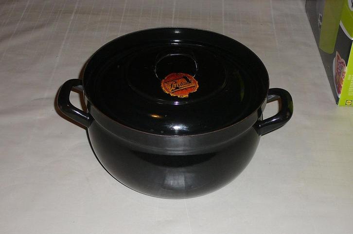 Emaille kookpot met deksel  (zwart), Huis en Inrichting, Keuken | Potten en Pannen, Ophalen of Verzenden