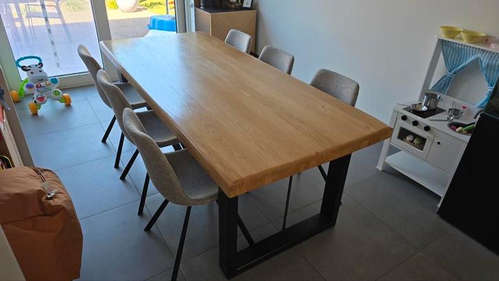 Eiken Eettafel met U-poten, Huis en Inrichting, Tafels | Eettafels, Zo goed als nieuw, 50 tot 100 cm, 200 cm of meer, Vijf personen of meer