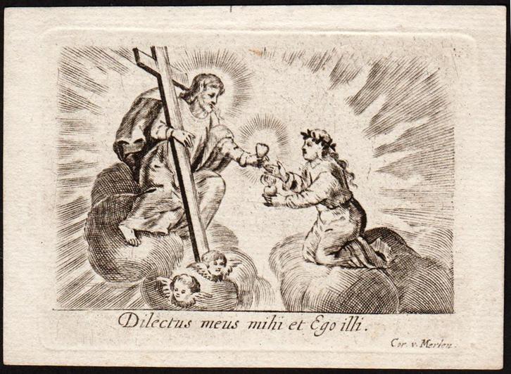 Kopergravure. Dilectus meus mihi et Ego illi.  C Van Merlen, Antiek en Kunst, Kunst | Etsen en Gravures, Ophalen of Verzenden