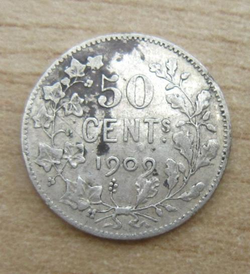 Pièce monnaie BELGE - 50 cts LEOPOLD II - 1909 (en argent), Timbres & Monnaies, Monnaies | Belgique, Monnaie en vrac, Argent, Argent