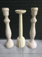 3 hoge houten kandelaars, Ophalen, Zo goed als nieuw