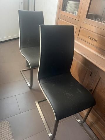 4 Stoelen met RVS glijpoten/antraciet kunstleer beschikbaar voor biedingen