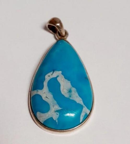 Zilveren Hanger met druppel vormige turquoise, Handtassen en Accessoires, Kettinghangers, Nieuw, Zilver, Zilver, Met edelsteen