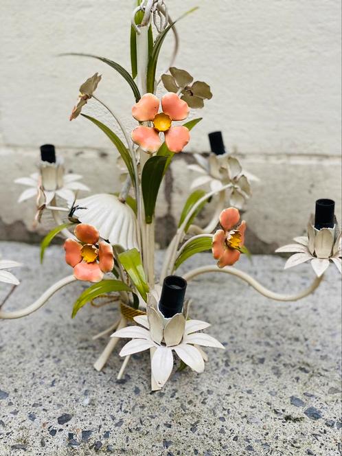 Vintage Florentijnse kroonluchter bloemen, Maison & Meubles, Lampes | Lustres, Métal, Enlèvement