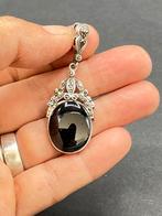 Massief zilver hanger met onyx steen en markasieten, Ophalen of Verzenden, Zo goed als nieuw, Zilver