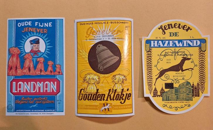 Anciennes étiquettes genièvre Distillerie De Hazewind, Collections, Marques & Objets publicitaires, Comme neuf, Emballage, Enlèvement ou Envoi