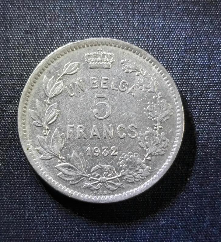 1 belga, 5 frank 1932 FR pos. A - Albert I, Postzegels en Munten, Munten | België, Losse munt, Verzenden