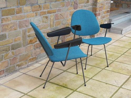 2 Vintage Kembo Rietveld Stoelen Jaren 50 60 Fauteuils, Huis en Inrichting, Stoelen, Twee, Hout, Stof, Blauw, Ophalen