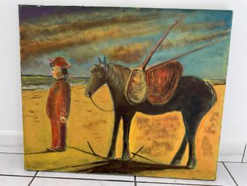 Schilderij paard met garnaalvanger