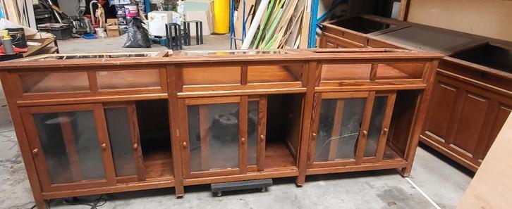 Grote vitrine kasten mid century, Huis en Inrichting, Kasten | Vitrinekasten, Gebruikt, Minder dan 100 cm, 200 cm of meer, 50 tot 75 cm