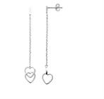 Boucles d'oreilles chaîne avec 2 cœurs entrelacés en argent, Bijoux, Sacs & Beauté, Boucles d'oreilles, Enlèvement ou Envoi, Comme neuf