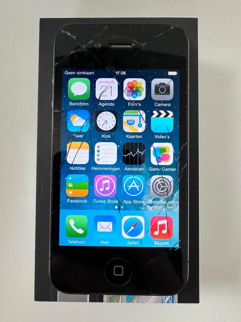 Apple iphone 4 gebarsten scherm met accessoires en doos, Telecommunicatie, Mobiele telefoons | Apple iPhone, Gebruikt, iPhone 4