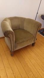 Comfortabele vintage groene fluwelen fauteuil, Ophalen, Gebruikt, Groen, Overige typen