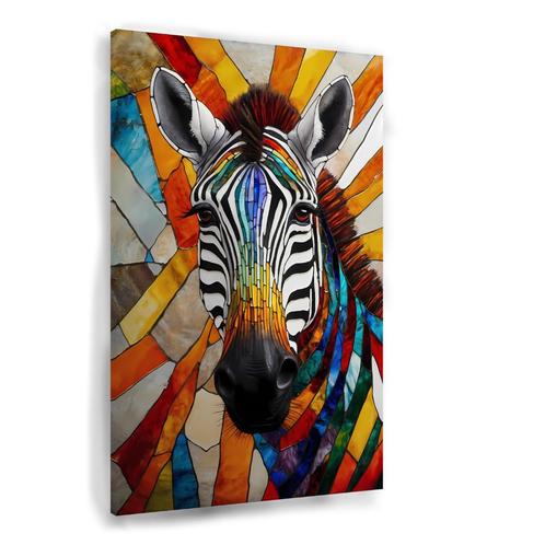 Kleurrijk Zebra Glas-in-lood Kunstwerk canvas 60x90cm - 18m, Antiek en Kunst, Kunst | Schilderijen | Abstract, Verzenden