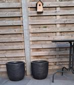 Mooie zwart bloembak  met ribben binnen of buiten D:33cm, Ophalen, Gebruikt, Tuin