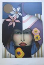 JEF VAN TUERENHOUT / VROUW MET BLOEM / ZEEFDRUK / 90x63cm, Ophalen of Verzenden