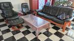 Salon Stressless cuir noir avec fauteuils et canapé 3 places, Huis en Inrichting, Ophalen, Zo goed als nieuw, Moderne