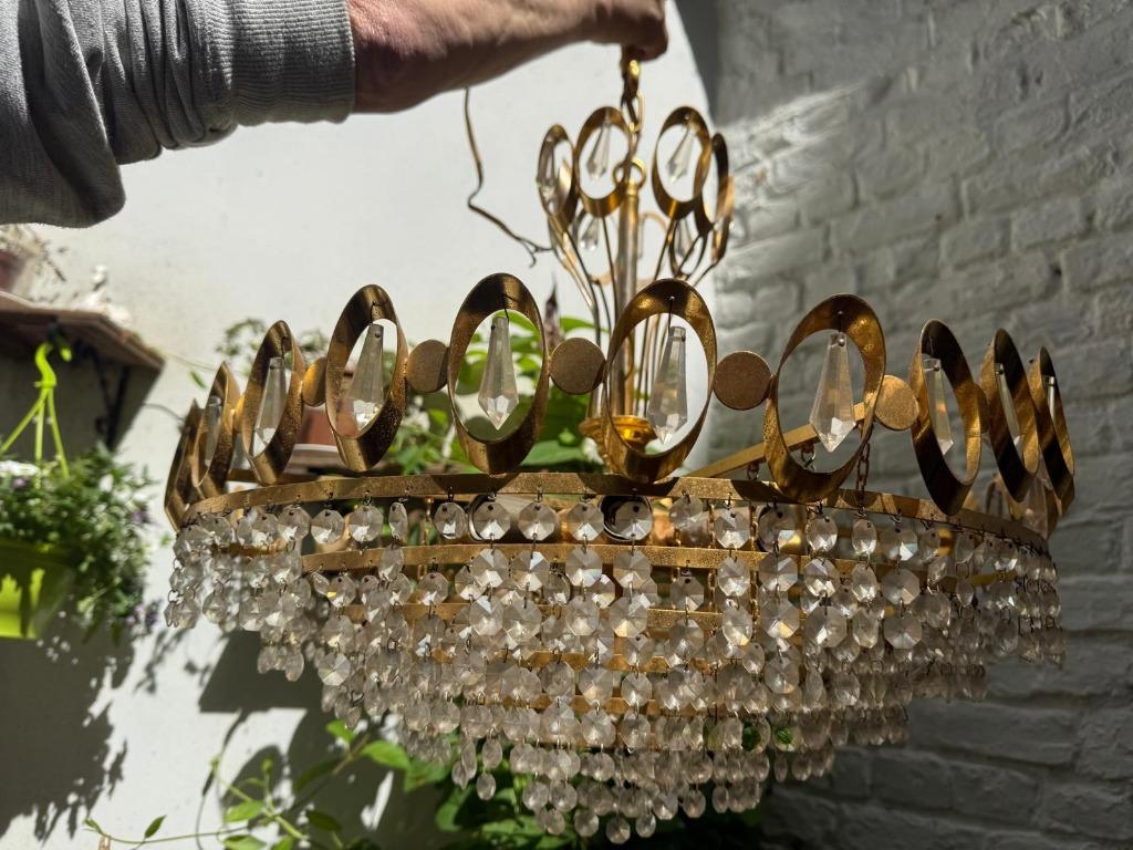 Kroonluchter van messing en loodkristal van Joska, jaren 70,, Antiek en Kunst, Antiek | Verlichting, Ophalen