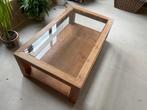 Belle table de salon vitrée en bois, Comme neuf, 100 à 150 cm, Rectangulaire, 50 à 100 cm