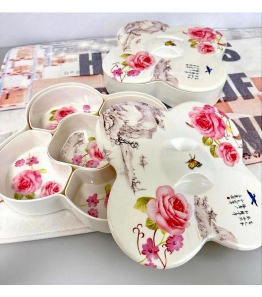 Bloemen-motief snack schaal fruit noten hapjes bak + deksel, Overige materialen, Nieuw, Ophalen of Verzenden, Schaal of Schalen