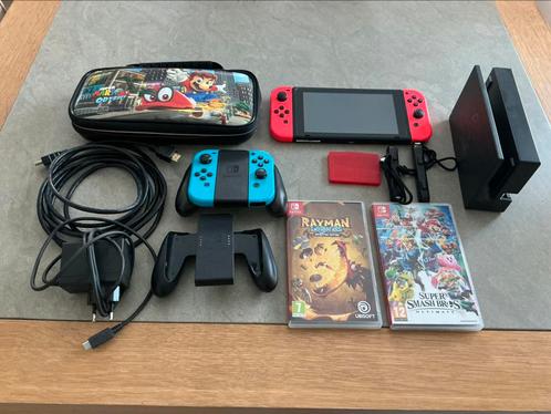Nintendo switch + extra’s, Games en Spelcomputers, Spelcomputers | Nintendo Switch, Zo goed als nieuw, Switch Original, Met 2 controllers