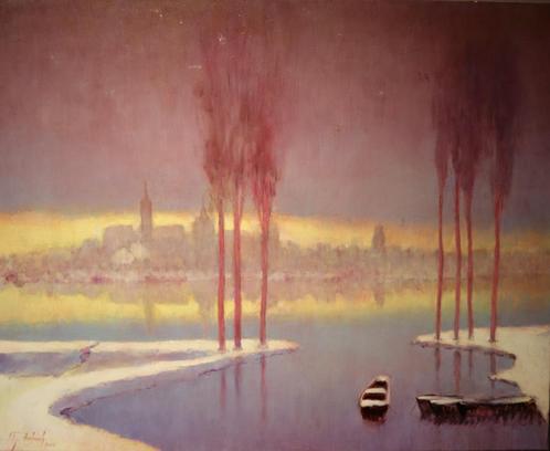 Mooi groot landschap op canvas, Antiek en Kunst, Kunst | Schilderijen | Klassiek, Ophalen of Verzenden