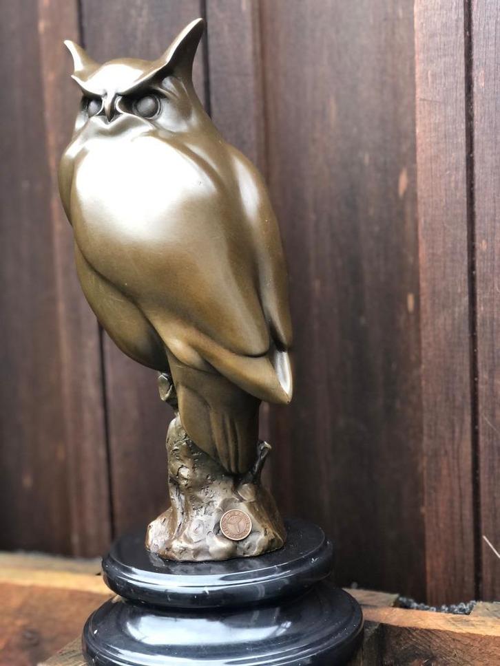 bronzen uil uilen sculptuur oehoe, Antiek en Kunst, Kunst | Beelden en Houtsnijwerken, Ophalen of Verzenden