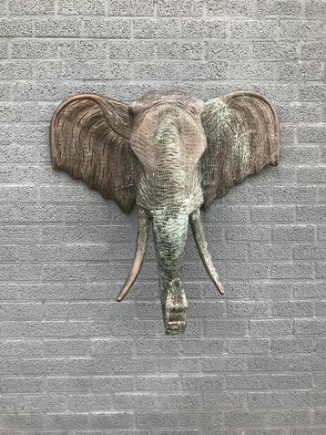 Grande décoration murale en forme d'éléphant, aspect cuivre,