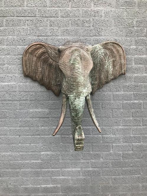 Grande décoration murale en forme d'éléphant, aspect cuivre,, Antiquités & Art, Curiosités & Brocante, Enlèvement ou Envoi