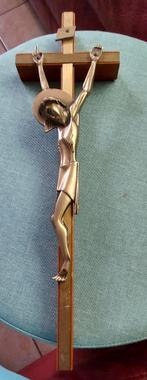 Crucifix bois et laiton 35cm sur 10cm, Enlèvement ou Envoi, Comme neuf
