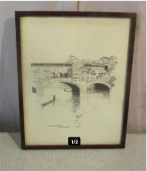 Prachtige Pentekening 'Firenze - Ponte Vecchio' - gesign, Antiek en Kunst, Kunst | Tekeningen en Fotografie, Verzenden
