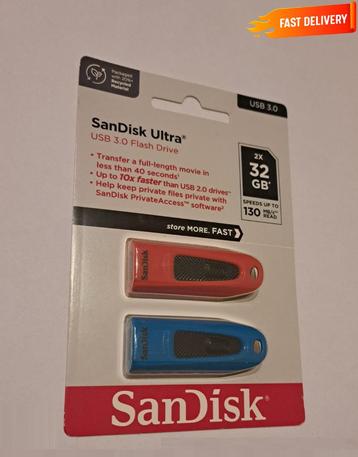 2 Pièces Clé USB SanDisk 32 Go USB3.2 2-Pack USB 32 Go 2Pack