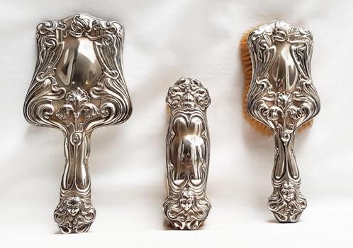 Art Nouveau Zilveren Toiletset - C & B - Birmingham., Antiek en Kunst, Antiek | Zilver en Goud, Zilver, Ophalen of Verzenden